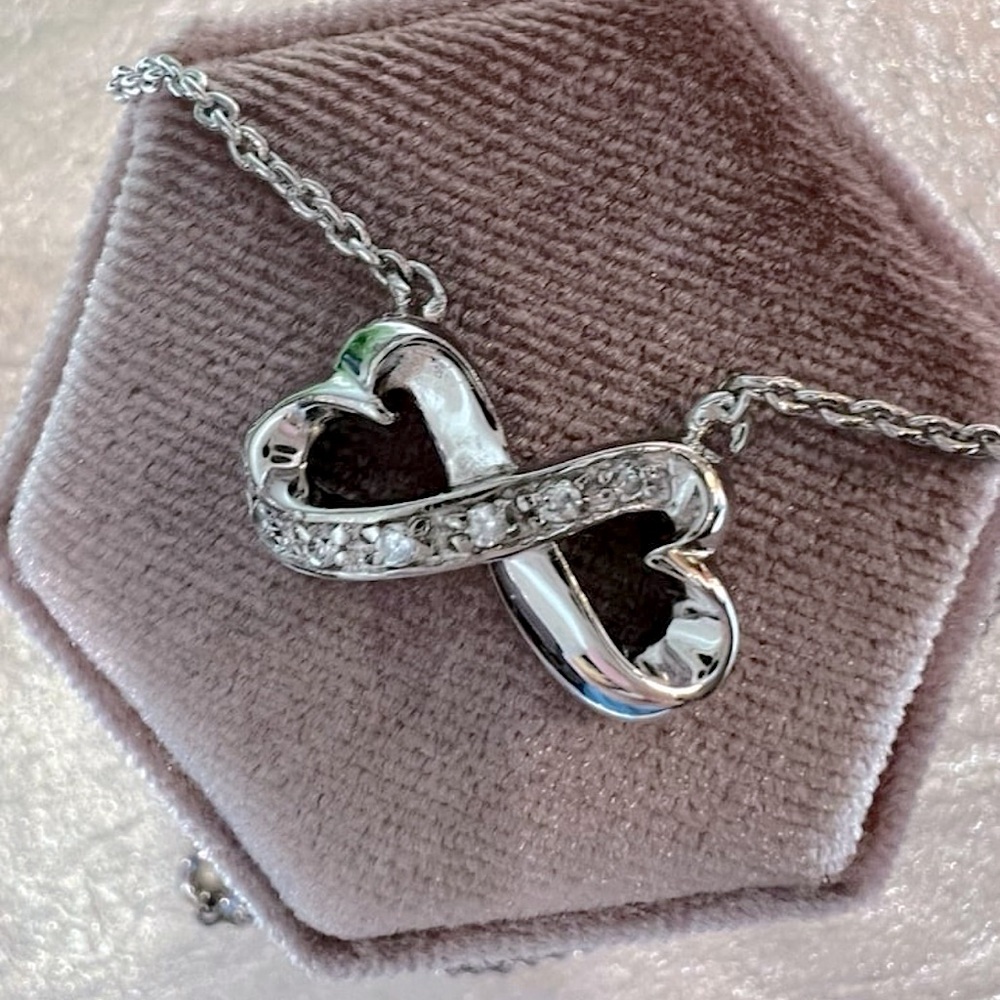 Silver Hearts Infinity Symbol Pendant Necklace with simulated Diamond accents
